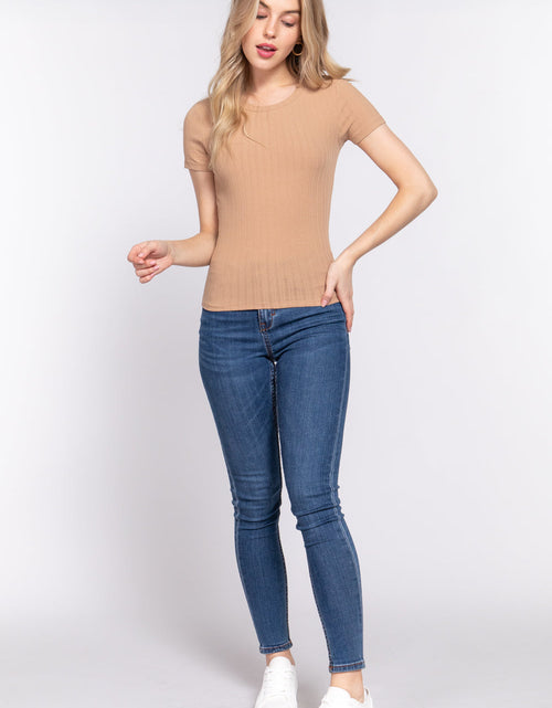Load image into Gallery viewer, Short Slv Crew Neck Variegated Rib Knit Top
