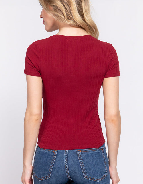 Load image into Gallery viewer, Short Slv Crew Neck Variegated Rib Knit Top
