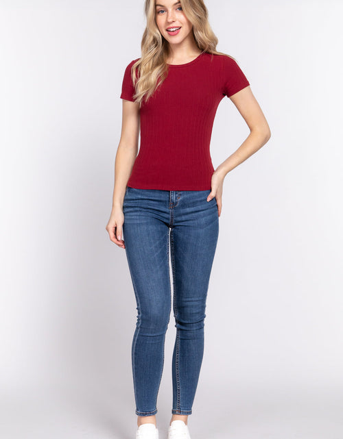 Load image into Gallery viewer, Short Slv Crew Neck Variegated Rib Knit Top
