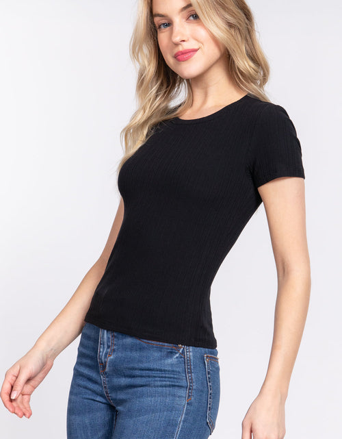 Load image into Gallery viewer, Short Slv Crew Neck Variegated Rib Knit Top
