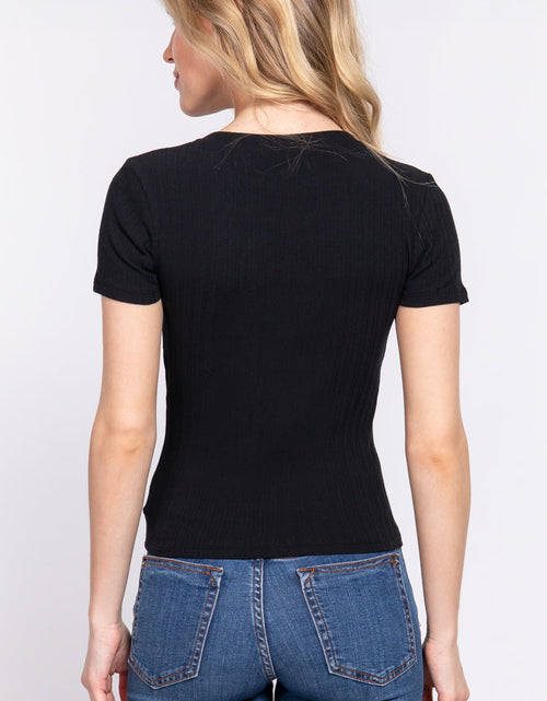 Load image into Gallery viewer, Short Slv Crew Neck Variegated Rib Knit Top
