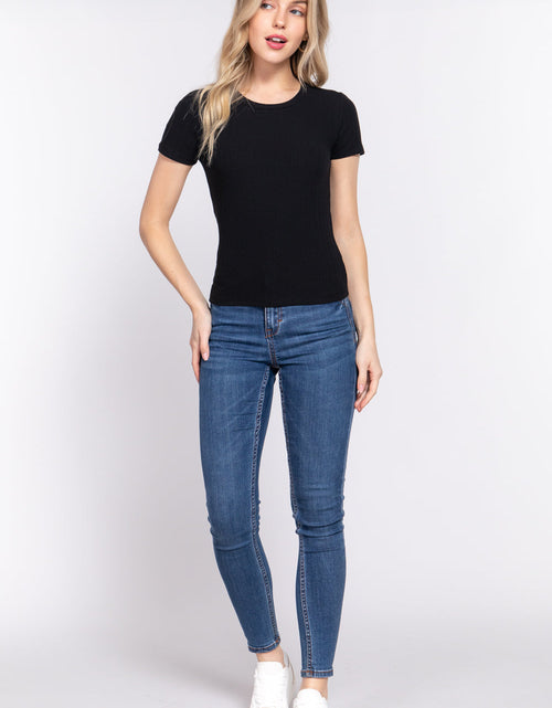 Load image into Gallery viewer, Short Slv Crew Neck Variegated Rib Knit Top
