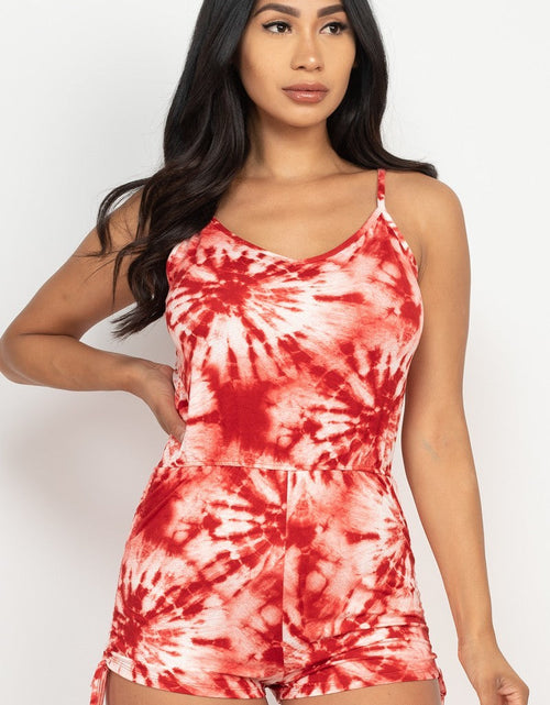 Load image into Gallery viewer, Tie-dye Ruched Drawstring Summer Romper
