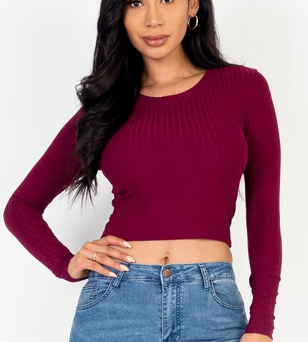 Long Sleeve Round Neck Basic Crop Top