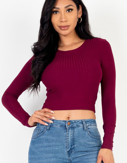 Load image into Gallery viewer, Long Sleeve Round Neck Basic Crop Top

