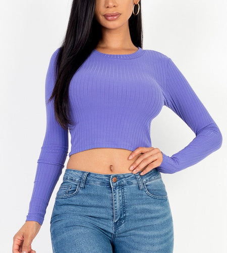 Long Sleeve Round Neck Basic Crop Top