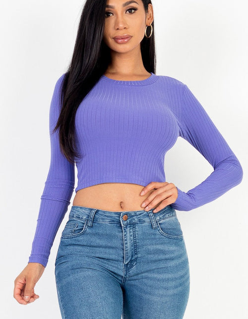 Load image into Gallery viewer, Long Sleeve Round Neck Basic Crop Top
