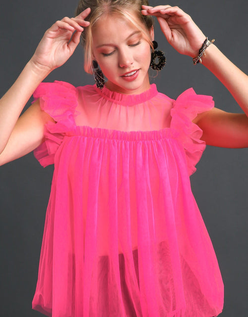 Load image into Gallery viewer, Mesh Ruffle Sleeve &amp; Round Neck Top
