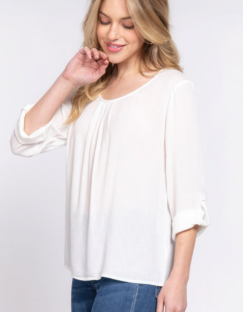 Load image into Gallery viewer, 3/4 Roll Up Slv Pleated Blouse
