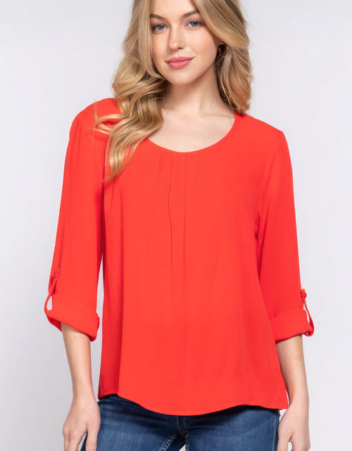 Load image into Gallery viewer, 3/4 Roll Up Slv Pleated Blouse
