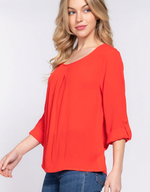 Load image into Gallery viewer, 3/4 Roll Up Slv Pleated Blouse
