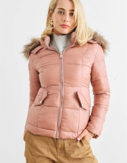Load image into Gallery viewer, Long Sleeve Faux Fur Hood Padded Water Resistant Finish Jacket
