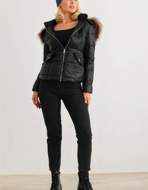 Load image into Gallery viewer, Long Sleeve Faux Fur Hood Padded Water Resistant Finish Jacket

