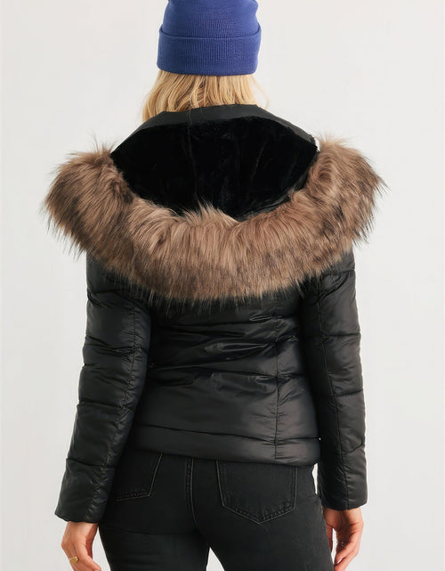 Load image into Gallery viewer, Long Sleeve Faux Fur Hood Padded Water Resistant Finish Jacket
