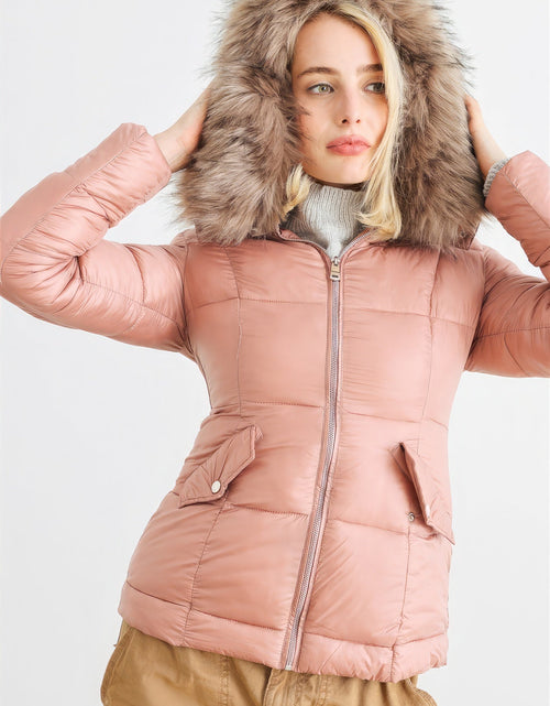 Load image into Gallery viewer, Long Sleeve Faux Fur Hood Padded Water Resistant Finish Jacket
