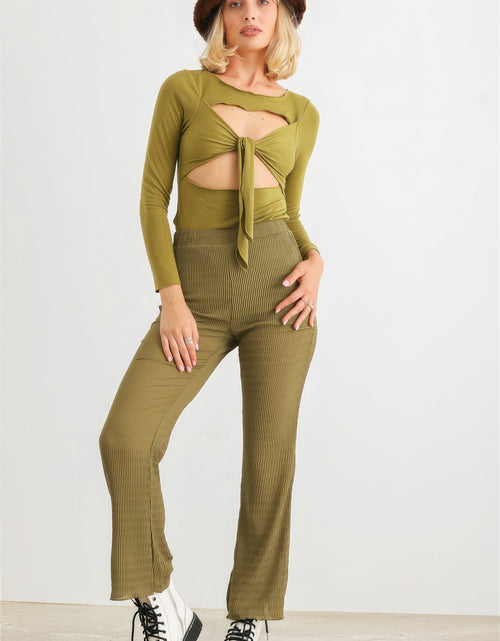 Load image into Gallery viewer, Green Cut-out Tie Knit Long Sleeve Bodysuit
