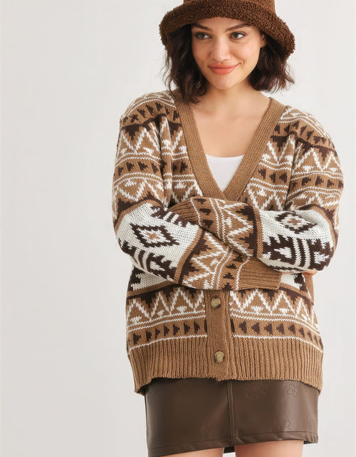 Load image into Gallery viewer, Fair Isle Knit Button-up Long Sleeve Cardigan Sweater
