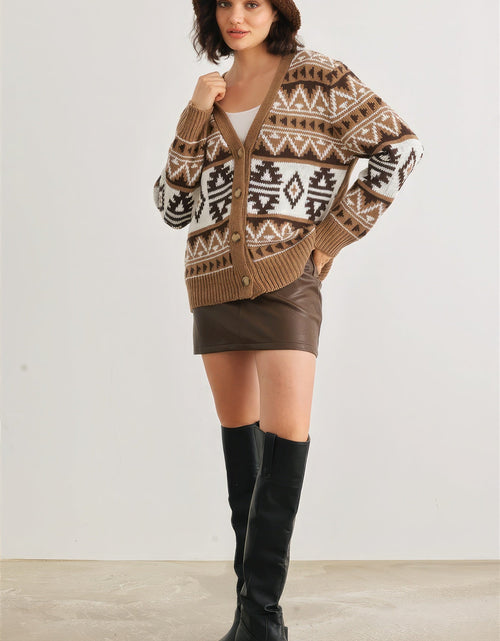 Load image into Gallery viewer, Fair Isle Knit Button-up Long Sleeve Cardigan Sweater
