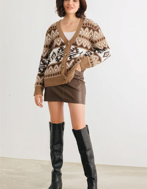 Load image into Gallery viewer, Fair Isle Knit Button-up Long Sleeve Cardigan Sweater
