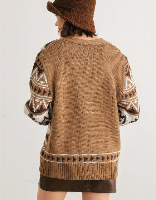 Load image into Gallery viewer, Fair Isle Knit Button-up Long Sleeve Cardigan Sweater
