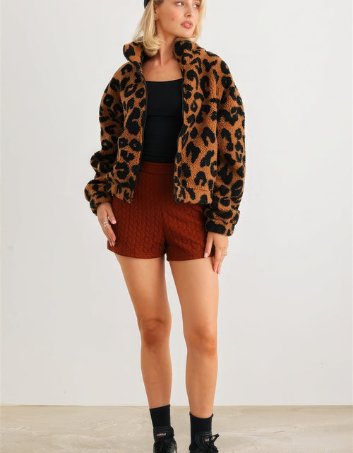 Load image into Gallery viewer, Leopard Teddy Zip-up Two Pocket Jacket
