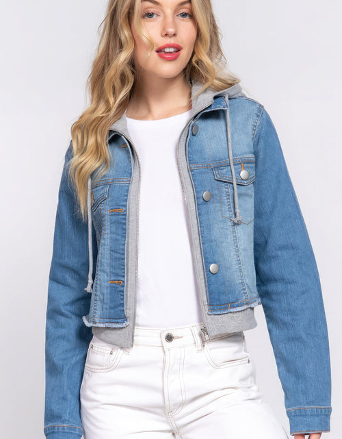 Load image into Gallery viewer, Long Slv Terry Hoodie Denim Jacket
