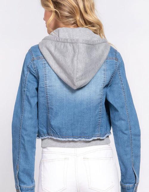 Load image into Gallery viewer, Long Slv Terry Hoodie Denim Jacket
