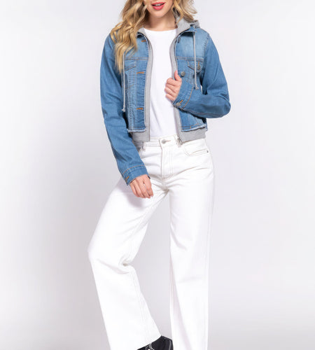 Long Slv Terry Hoodie Denim Jacket
