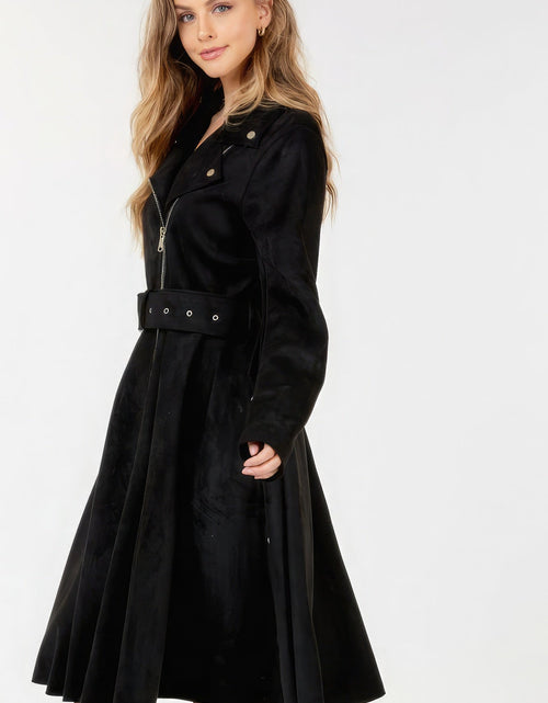 Load image into Gallery viewer, Waist Belt Tacked Faux Suede Coat Solid Coat
