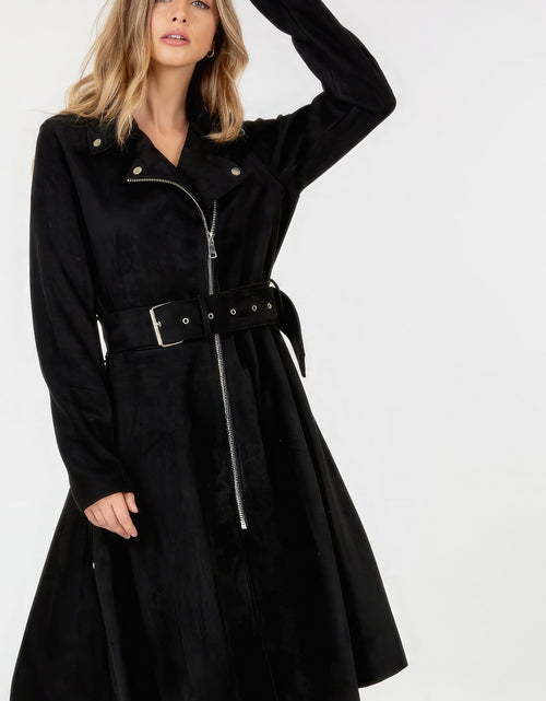 Load image into Gallery viewer, Waist Belt Tacked Faux Suede Coat Solid Coat

