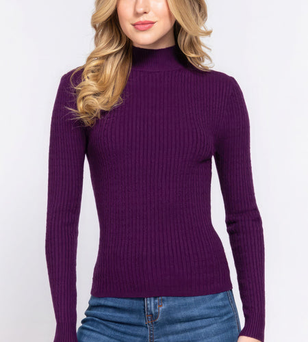 Long Slv Mock Neck Rib Sweater