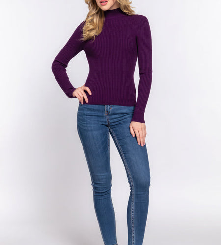 Long Slv Mock Neck Rib Sweater