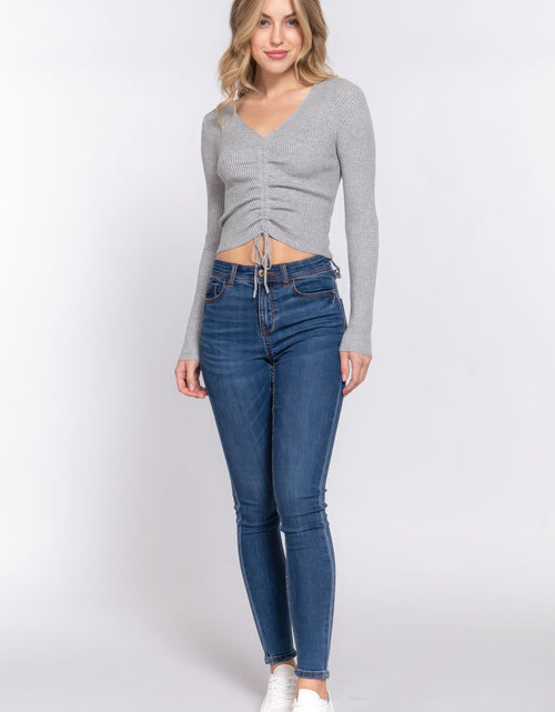 Load image into Gallery viewer, V-neck Shirring Tie Detail Sweater
