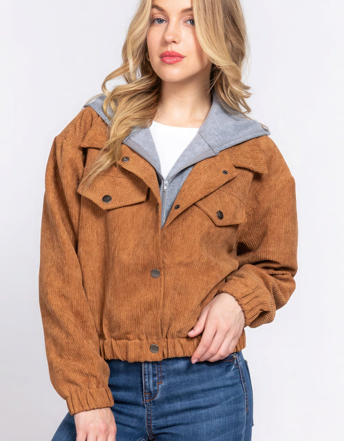 Load image into Gallery viewer, Long Slv Hoodie Corduroy Jacket

