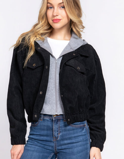 Load image into Gallery viewer, Long Slv Hoodie Corduroy Jacket
