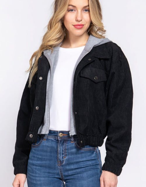 Load image into Gallery viewer, Long Slv Hoodie Corduroy Jacket
