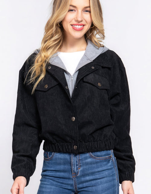 Load image into Gallery viewer, Long Slv Hoodie Corduroy Jacket
