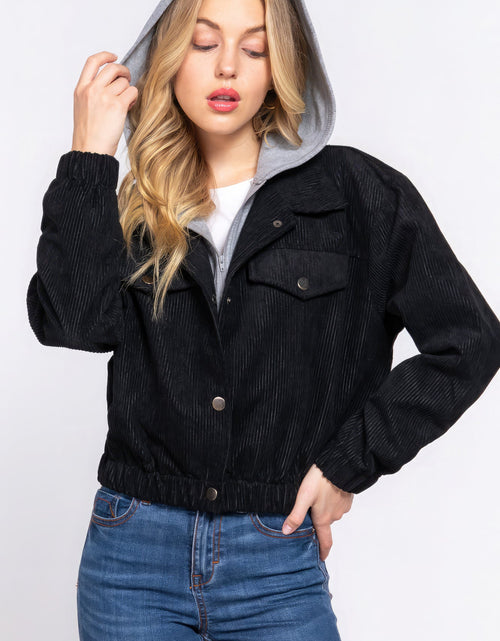 Load image into Gallery viewer, Long Slv Hoodie Corduroy Jacket
