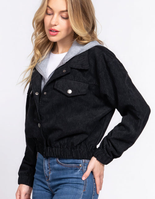 Load image into Gallery viewer, Long Slv Hoodie Corduroy Jacket
