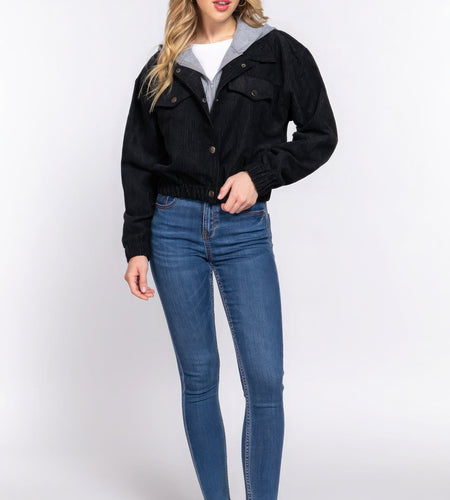 Long Slv Hoodie Corduroy Jacket