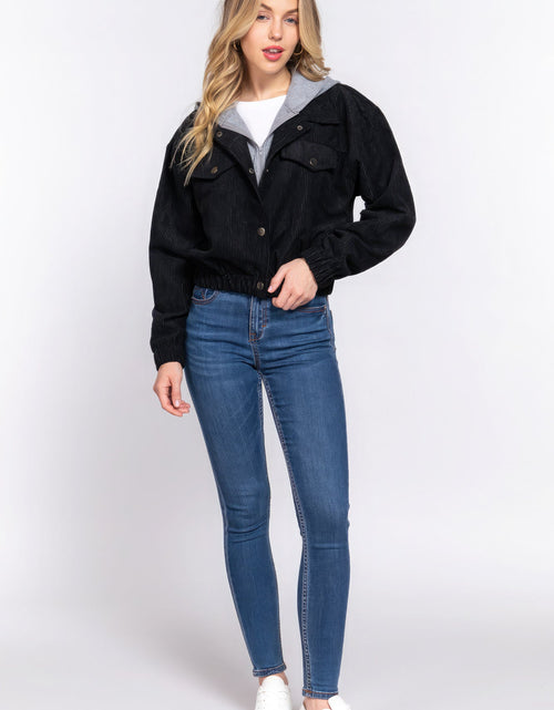 Load image into Gallery viewer, Long Slv Hoodie Corduroy Jacket
