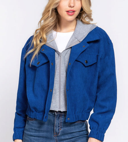 Long Slv Hoodie Corduroy Jacket
