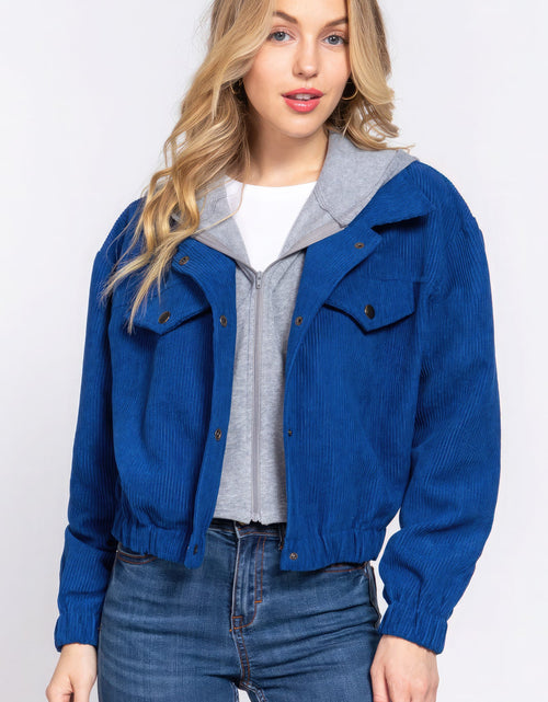 Load image into Gallery viewer, Long Slv Hoodie Corduroy Jacket
