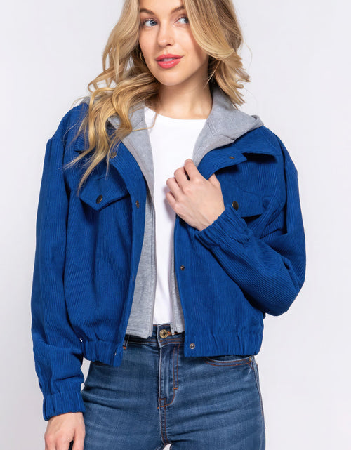 Load image into Gallery viewer, Long Slv Hoodie Corduroy Jacket
