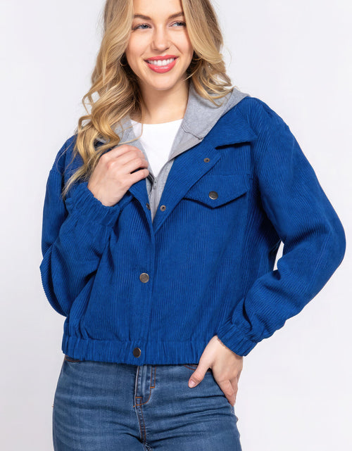 Load image into Gallery viewer, Long Slv Hoodie Corduroy Jacket
