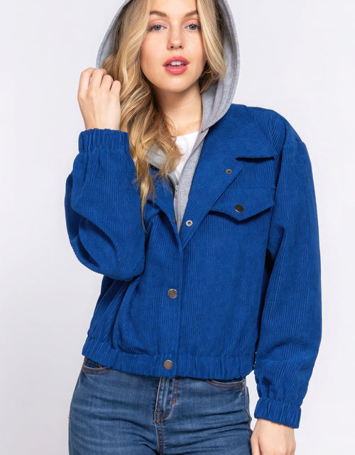 Load image into Gallery viewer, Long Slv Hoodie Corduroy Jacket
