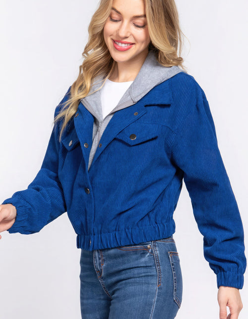 Load image into Gallery viewer, Long Slv Hoodie Corduroy Jacket
