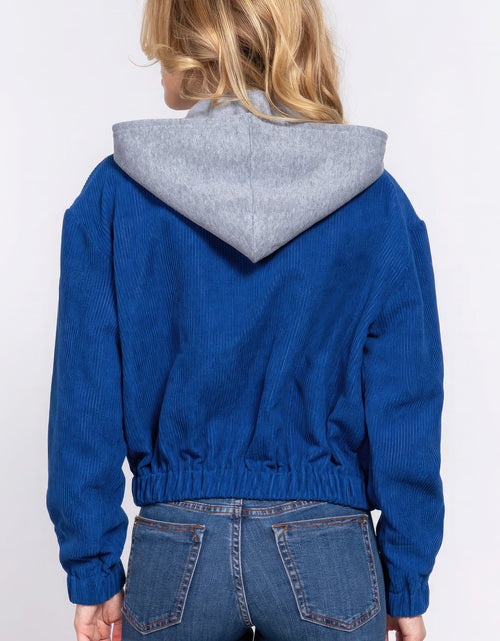 Load image into Gallery viewer, Long Slv Hoodie Corduroy Jacket
