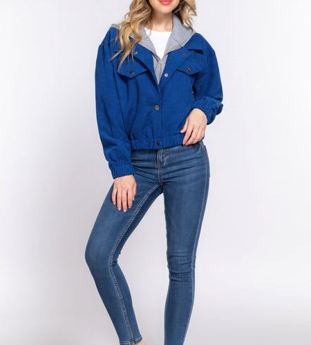 Long Slv Hoodie Corduroy Jacket
