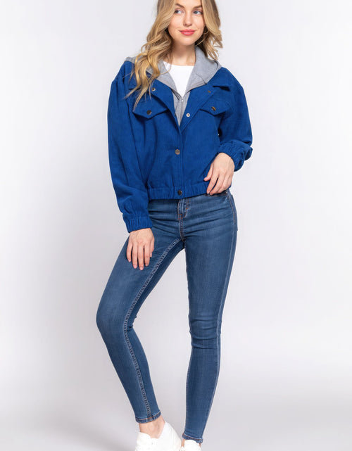 Load image into Gallery viewer, Long Slv Hoodie Corduroy Jacket
